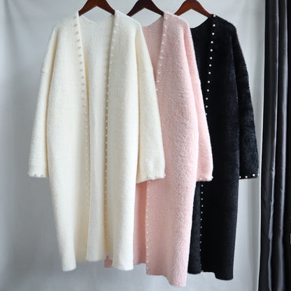 Leisure Mink Wool Winter Long Overcoat for Women