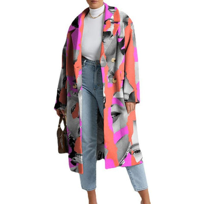 Leisure Fashion Floral Print Turover Collar Overcoat-STYLEGOING