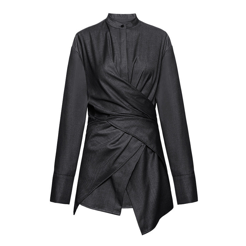 Designed Stand Collar Irregular Women Long Sleeves Shirts