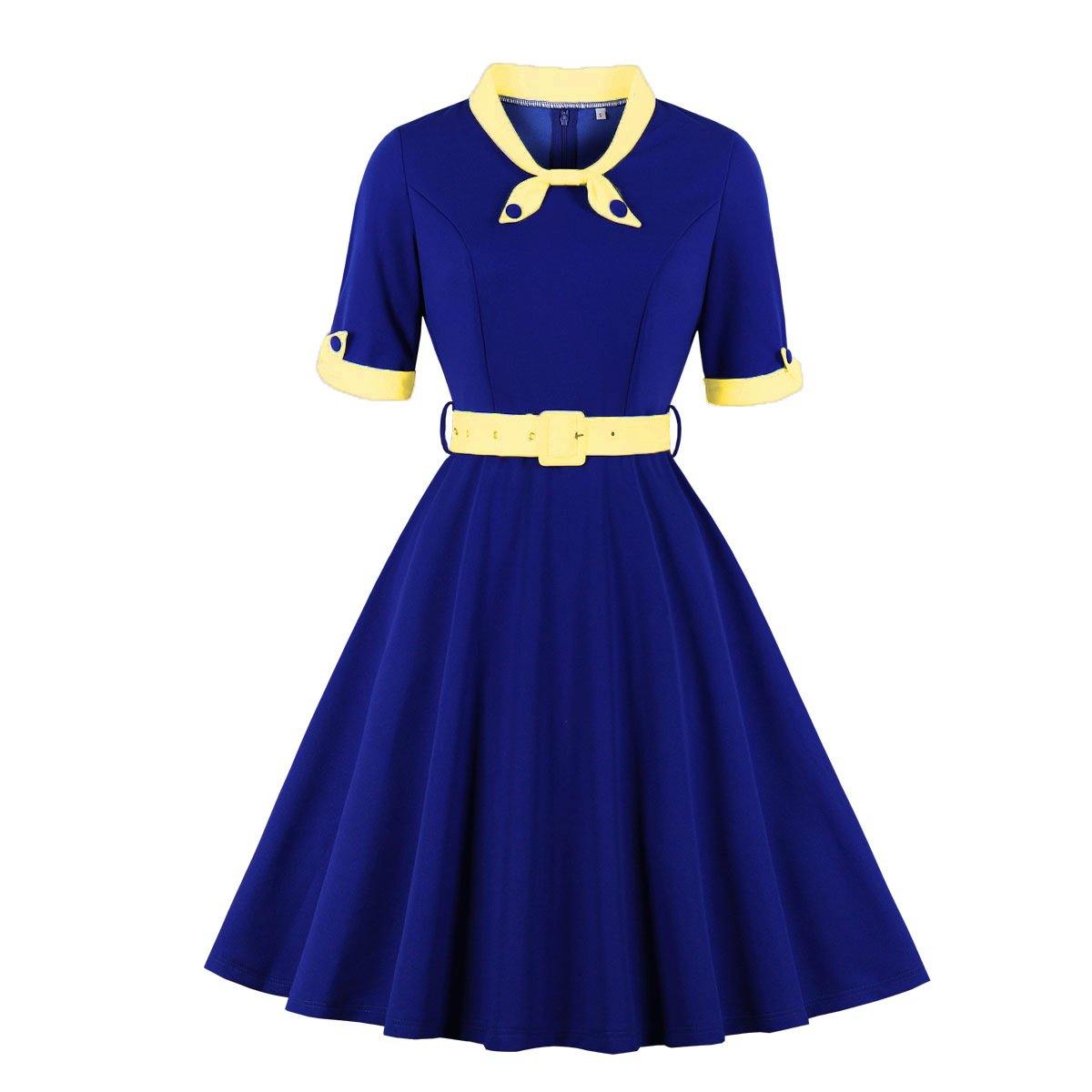 Women Vintage Short Sleeves Midi Dresses-STYLEGOING