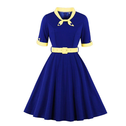 Women Vintage Short Sleeves Midi Dresses-STYLEGOING