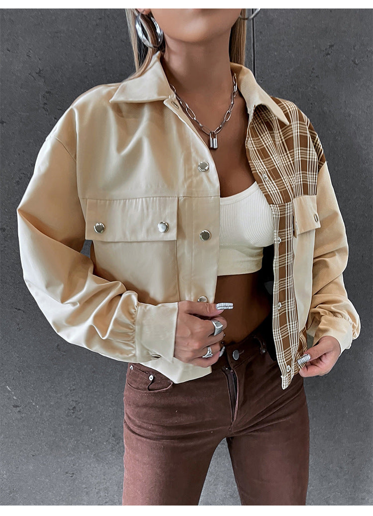 Casual Women Turover Collar Short Overcoat