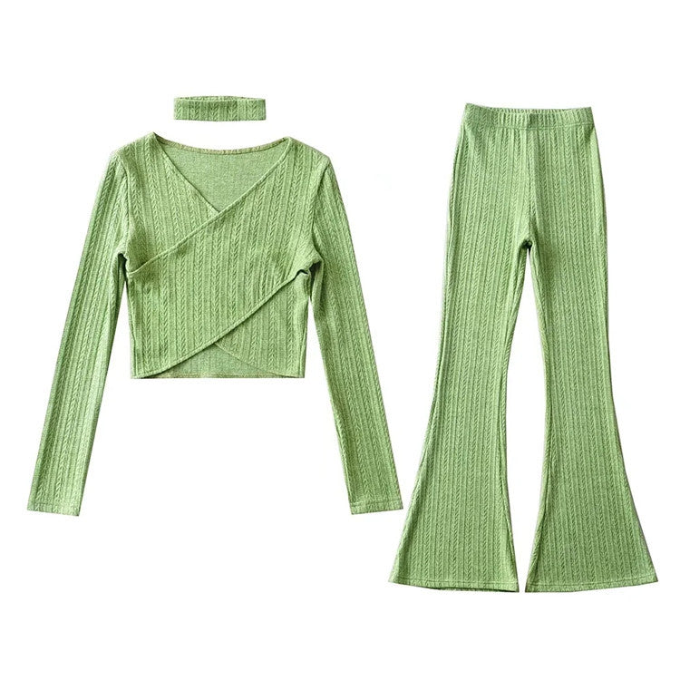 Sexy Designed Knitting Tops and High Waist Trumpet Pants