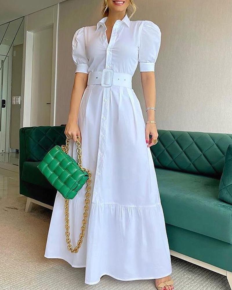 Elegant Short Sleeves Long Dresses with Belt-STYLEGOING