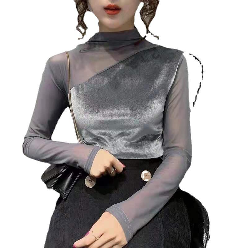 Sexy High Neck Pleuche Long Sleeves Shirts