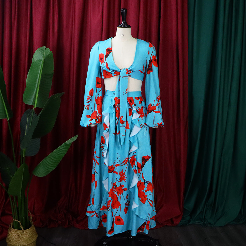 Sexy Summer Short Top and Long Skirts Suits