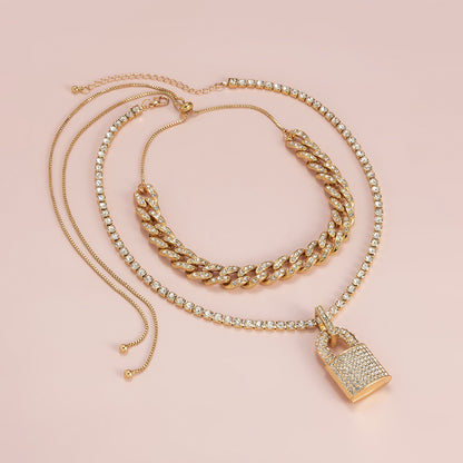 Creative Lock Design Rhinestone Clavicle Necklace for Women