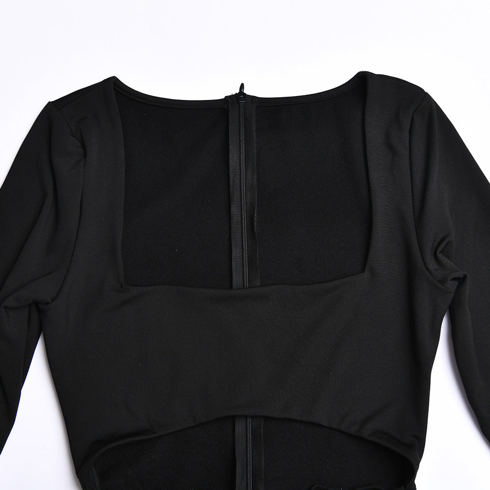 Sexy Square Neckline Split Front Long Sleeves Dresses