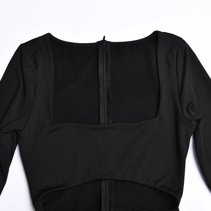 Sexy Square Neckline Split Front Long Sleeves Dresses