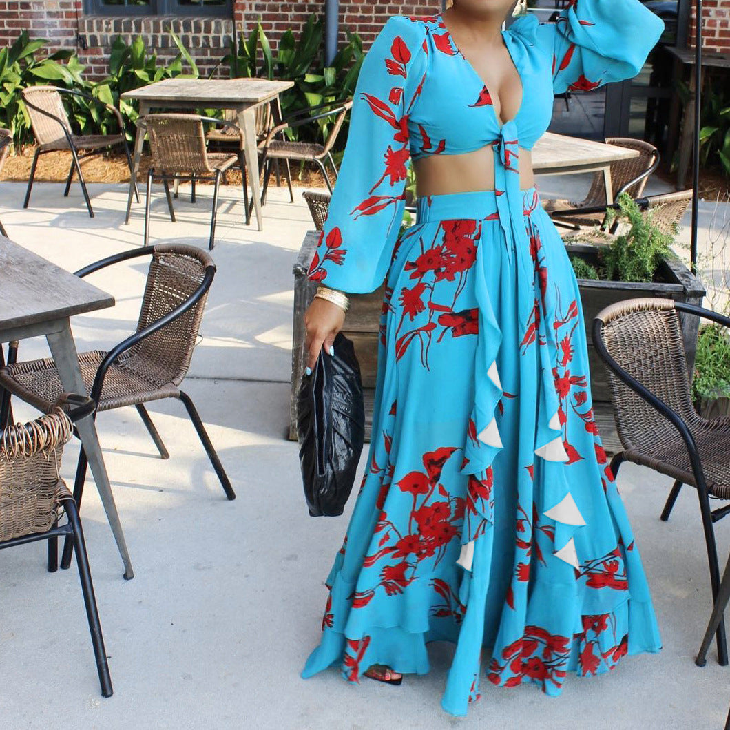 Sexy Summer Short Top and Long Skirts Suits