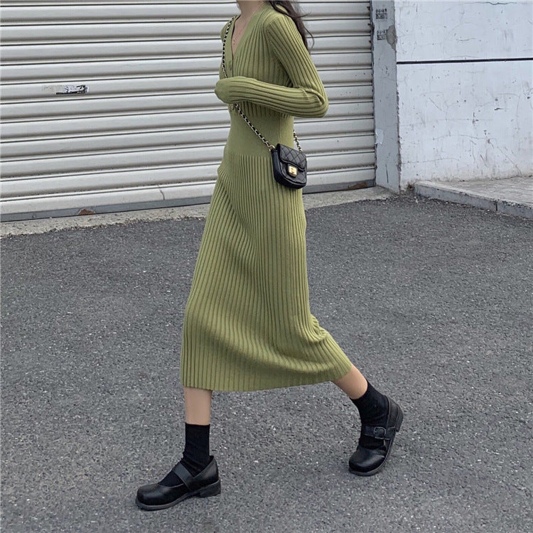 Sexy V Neck Knitted Bodycon Long Dresses