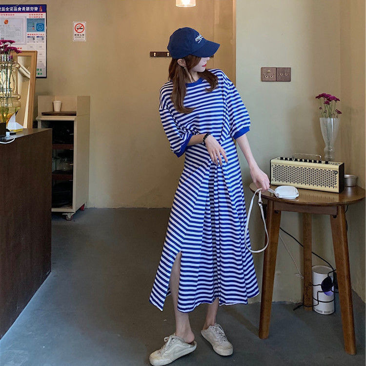Designed Striped Summer Plus Sizes T Shirts Dresses