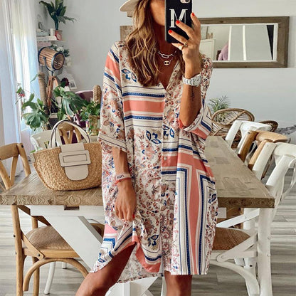 Summer Loose Geometry Polo Neck Dresses-STYLEGOING