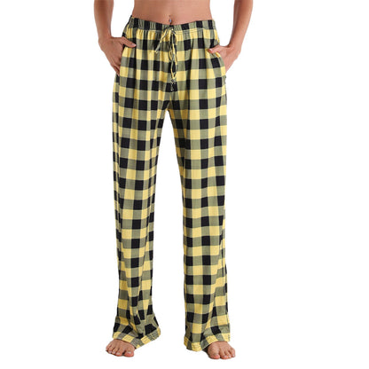 Causal Plaid Women Pajamas Pants Elastic Cord
