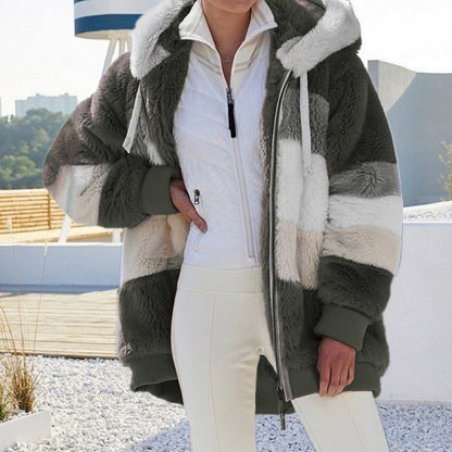 Winter Velvet Zipper Hoodies Overcoat for Women