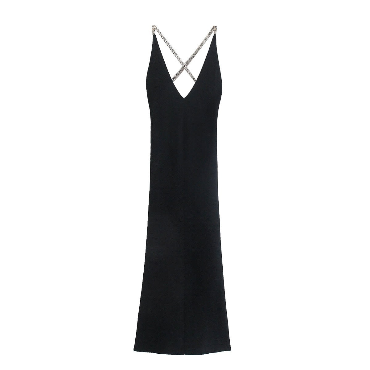 Sexy Black Backless Knitting Crossed Chains Women Dresses