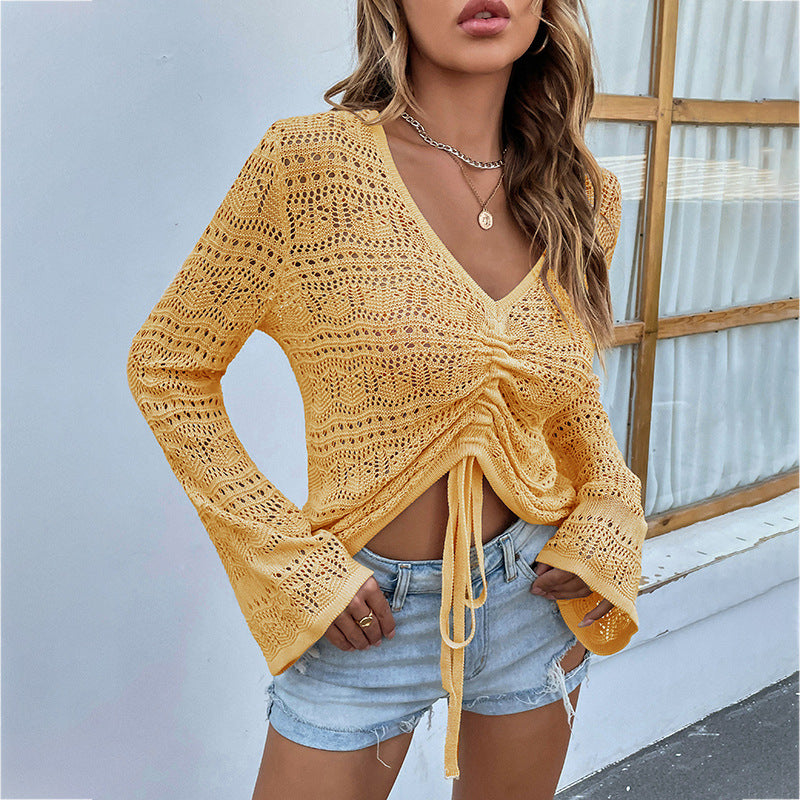 Sexy Knitted Drawstring Summer Women Sweaters