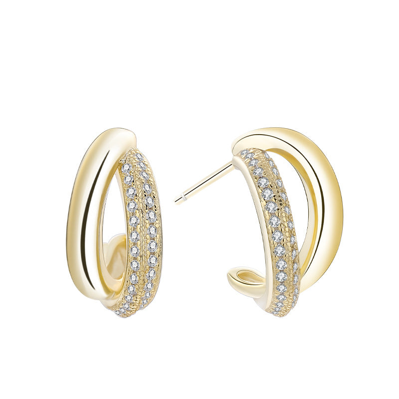 Diamond Inlay Designed Sterling Silver Stud Earrings for Women