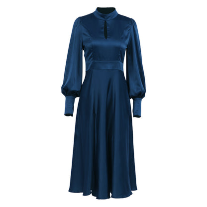 Blue High Waist Satin Sexy Long Split Front Dresses