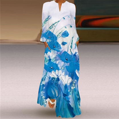 Casual V Neck Loose Plus Sizes Long Dresses