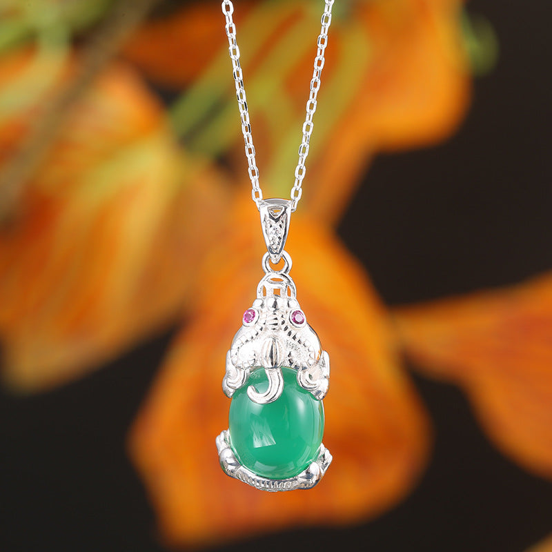 Green Brave Troops Chalcedony Sterling Sliver Necklace