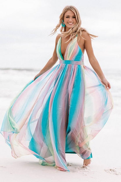 Sexy Rainbow Design Summer Holiday Dresses