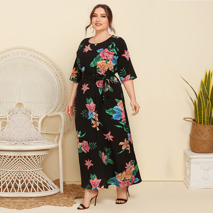 Women Round Neck Plus Sizes Summer Dresses