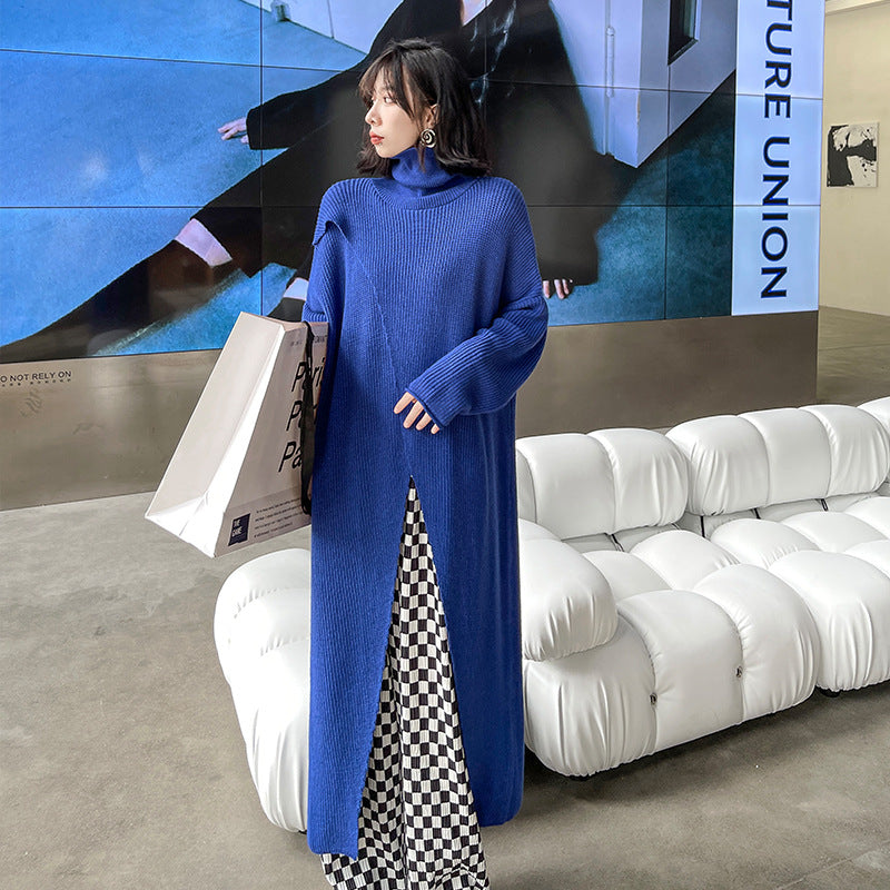 Women Irregular High Neck Knitted Split Tops