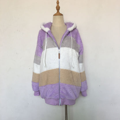 Winter Velvet Zipper Hoodies Overcoat for Women