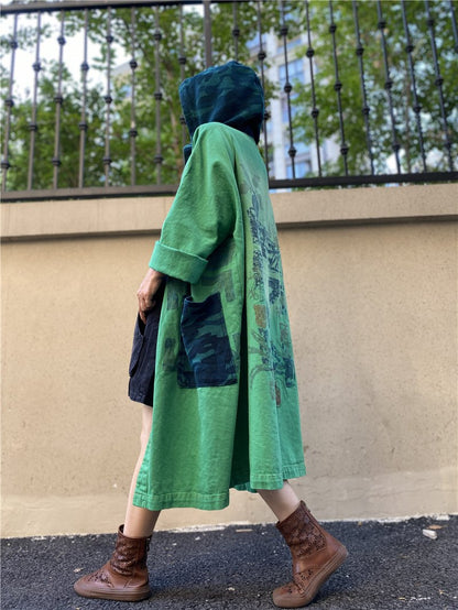 Vintage Plus Sizes Green Long Trenchcoat-STYLEGOING