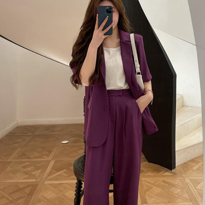 Casual Summer Designed Sets Short Sleeves Blazers and Pants