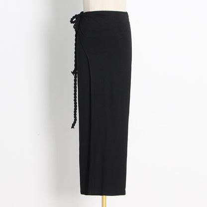 Sexy V Neck Long Sleeves Top and Split Front Skirt Sets