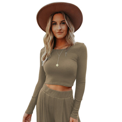 Casual Knitting Women Short Tops and Pants