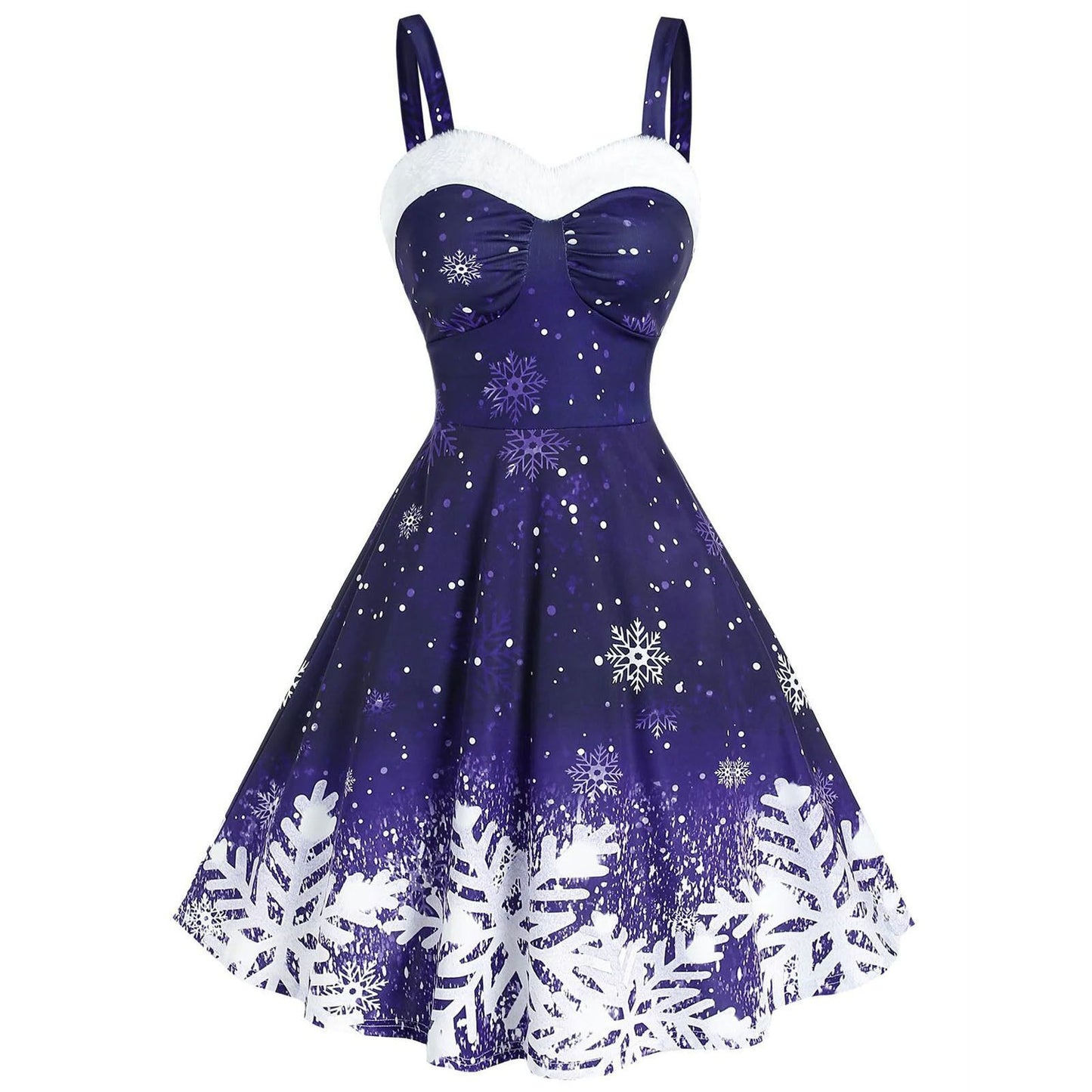 Merry Christmas Suspender Straps Snowflake Women Dresses