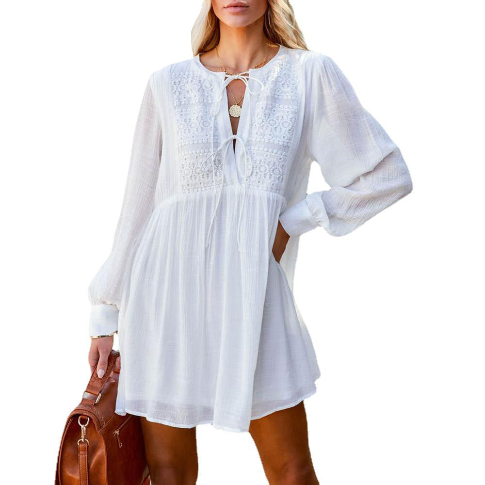 Casual White Long Sleeves Mini Dresses