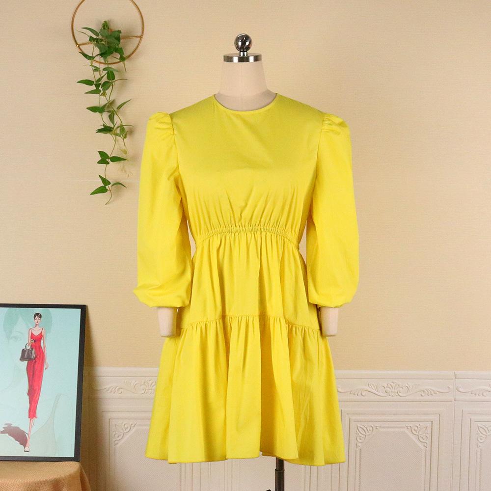 Yellow Women Ruffled Plus Sizes Short Dresses-STYLEGOING
