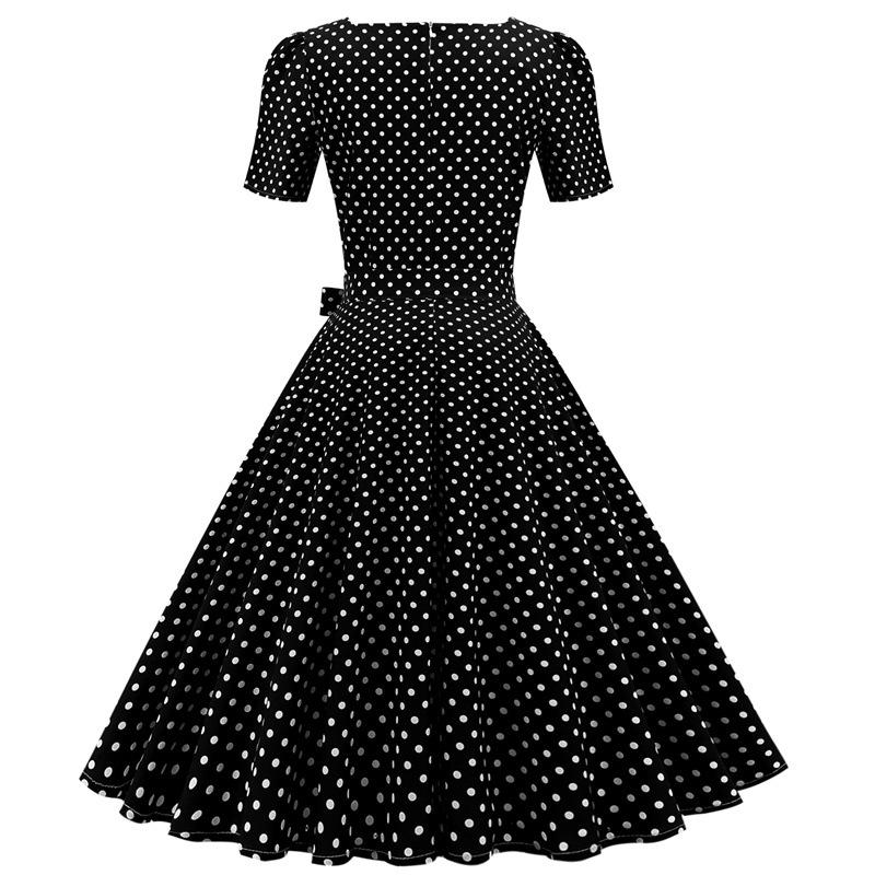 Short Sleeve Square Neckline Print Dot Dresses-STYLEGOING