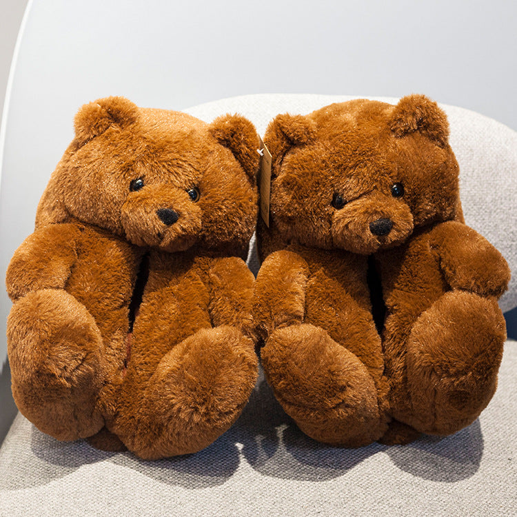 Winter Teddy Bear Plush Slippers
