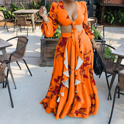 Sexy Summer Short Top and Long Skirts Suits