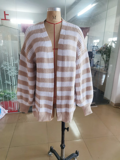 Women Striped Knitting Cardigan Sweaters