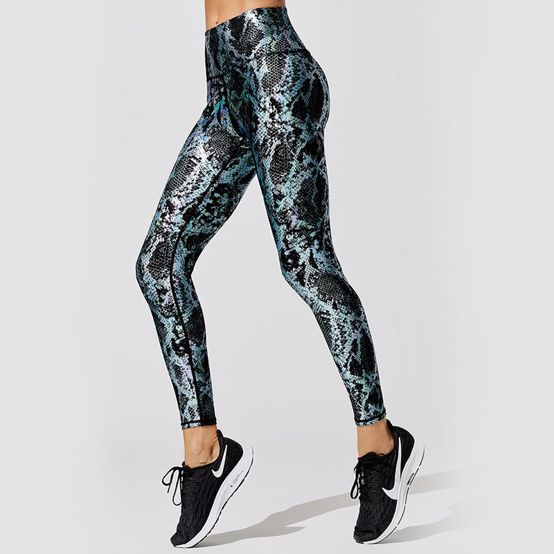 Sexy Elastic Snake Print Sports Suits