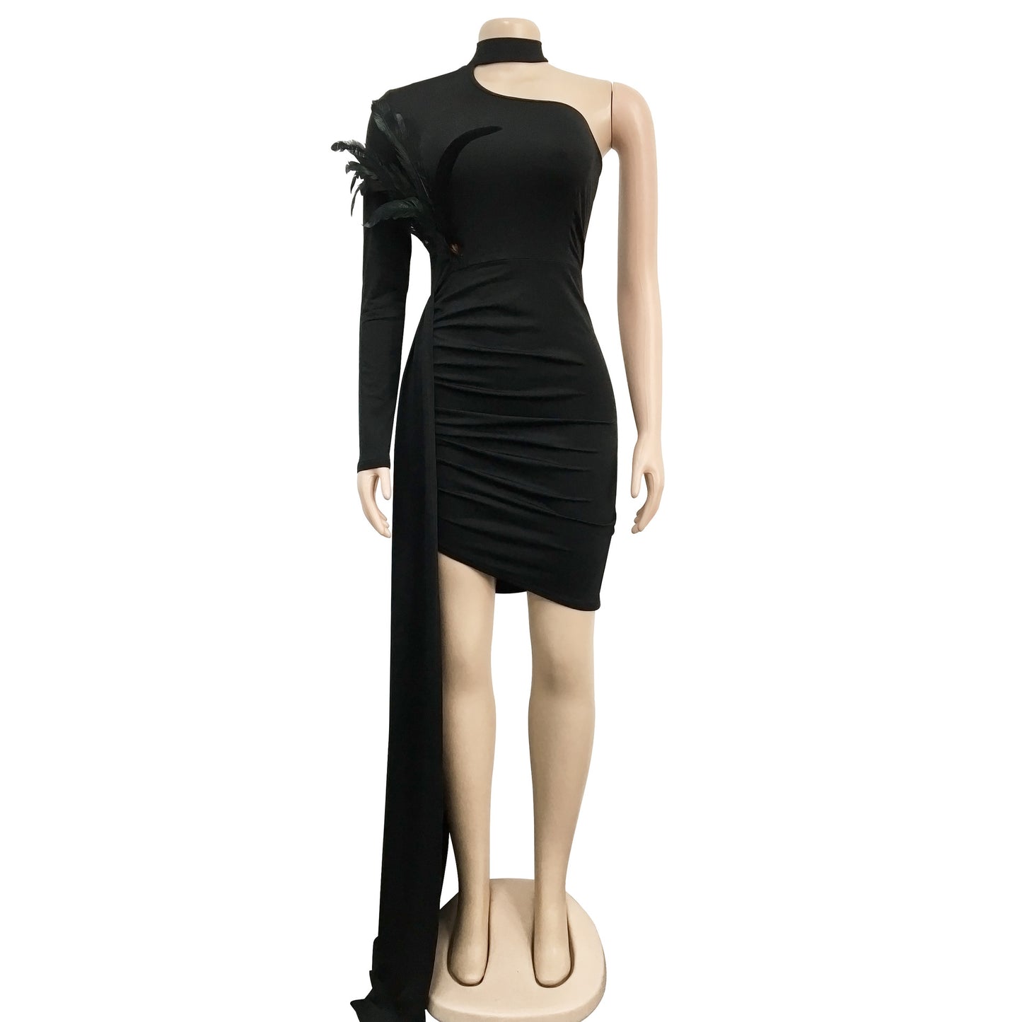 Sexy Feather Design One Shoulder Evening Party Dresses