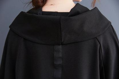 Black Pullover Long Sleeves Irregular Hoodies for Women
