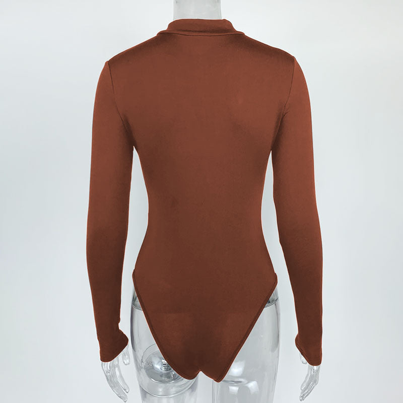 Sexy Fashion Long Sleeves Zipper Tight Jumpsuits Shirts
