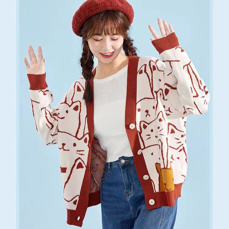 Casual Bear Design Knitted Cardigan Sweaters