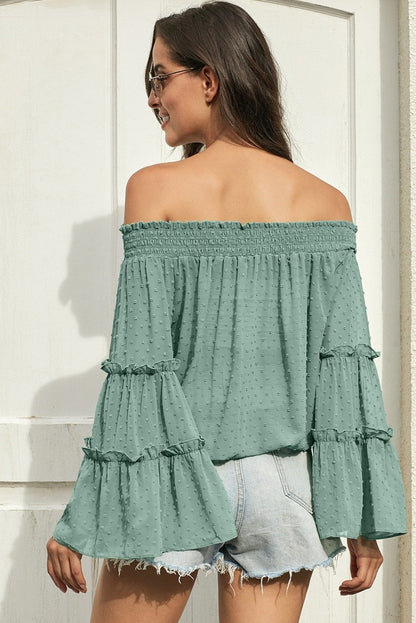 Off The Shoudler Bell Sleeves Chiffon Blouses-STYLEGOING