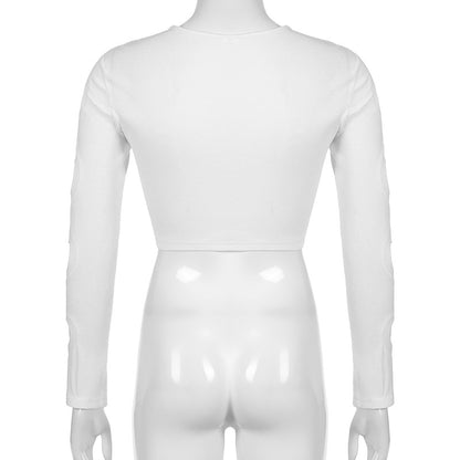 Sexy Hollow Out Sweetheart Design Midriff Baring Long Sleeves T Shirts
