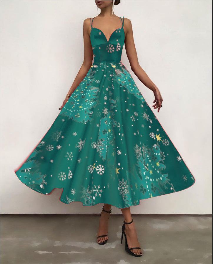 Sexy Christmas Floral Print Backless Women Strapless Dresses