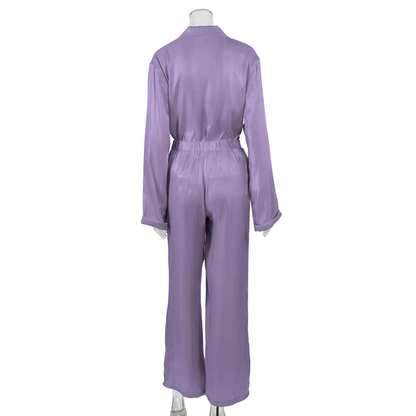 Classy Casual Women Long Sleeves Shirts and Wide Leg Pants