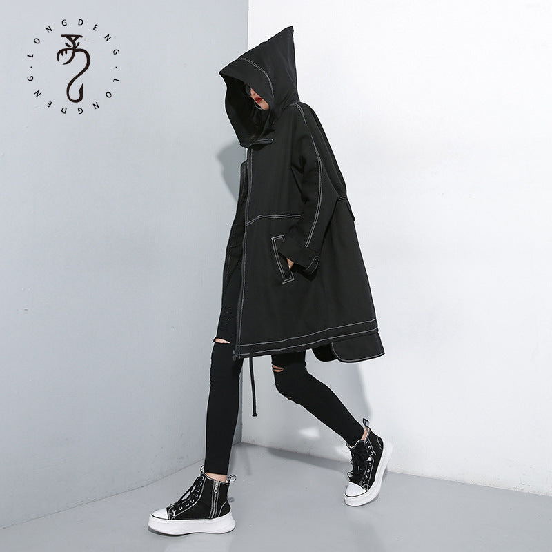 Black Personality Long Sleeves Hoodies Overcoats for Women